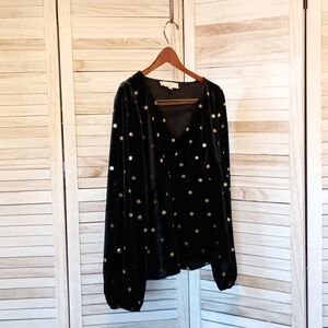 Black Velvet Blouse with Gold Star Accents LOFT